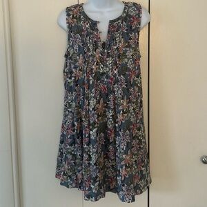 Garnet Hill pleated floral sleeveless Dress pockets XS